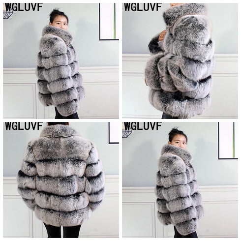Winter women's Jacket Real Fox fur coat Stand Collar high street Coat real Fox Fur jackets women's coats in promotion WGLUVF FUR